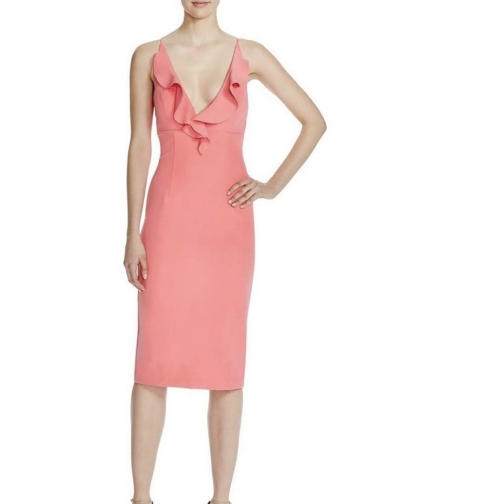 Bardot Pink Ruffle V Neck Midi Size XS